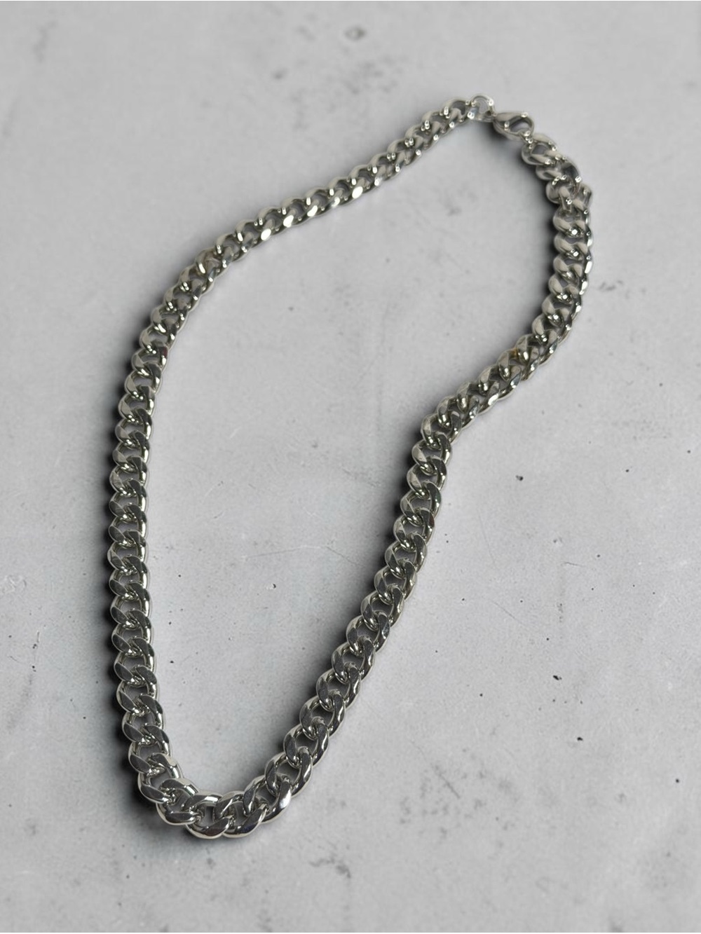 Mens Heavy Curb Chain Necklace Silver Tone 18 Inch Unisex